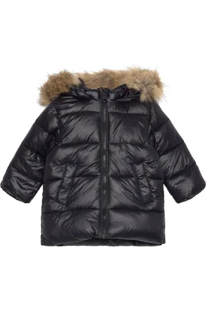 MANGO Quilted Coat With Fur-Effect Hood Black