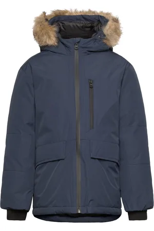 MANGO Hood Quilted Coat Navy