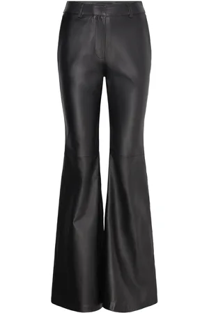 MANGO Flared Leather Trousers Black