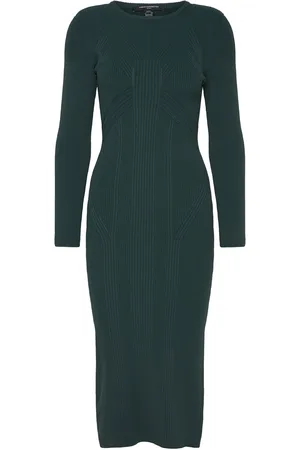 French Connection Kairi Rib Ls Midi Dress Green