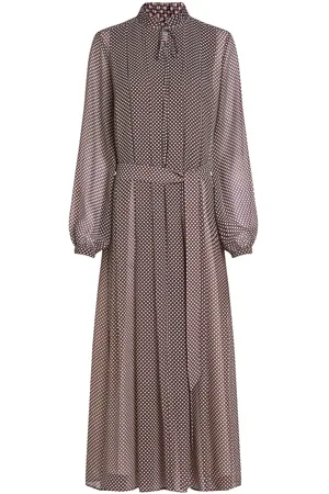 Tommy Hilfiger Ruffle Pleat Belted Long Dress Pink