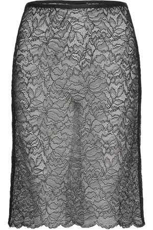 MANGO Semi-Transparent Guipure Skirt Black