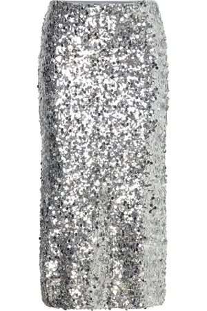 MANGO Sequin Midi Skirt Silver