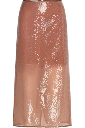 MANGO Sequin Midi Skirt Brown