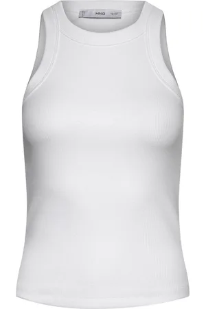 MANGO Ribbed Cotton-Blend Top White