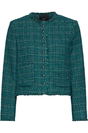 MANGO Pocket Tweed Jacket Blue