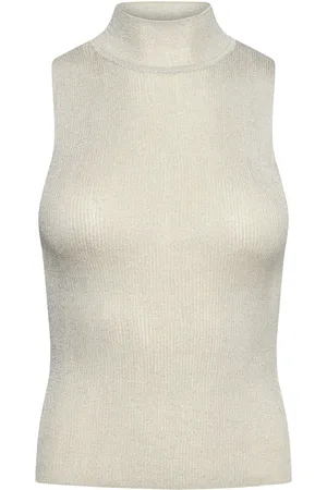 MANGO Lurex Knitted Top With Perkins Neck Silver