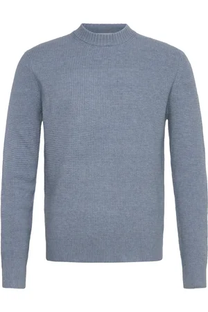 MANGO Knitted Sweater With Check Structure Blue
