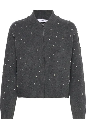 MANGO Knitted Jacket With Pearl Details Grey