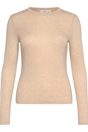 MANGO Long-Sleeved Fitted T-Shirt Beige