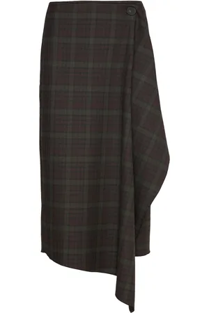 MANGO Checked Asymmetric Skirt Brown