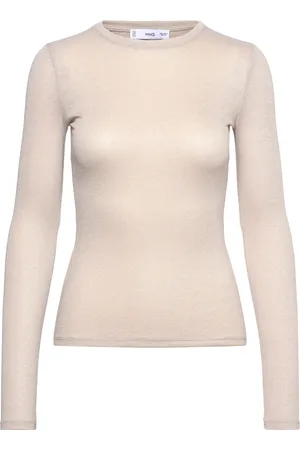 MANGO Lurex Knitted T-Shirt Beige