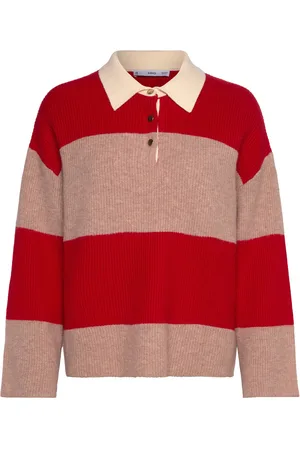 MANGO Striped Polo-Neck Sweater Red