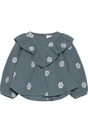 MANGO Ruffles Printed Blouse Green