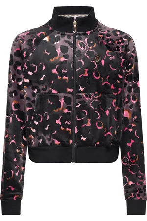 Juicy Couture Velour Leopard Print Zip Thru Black