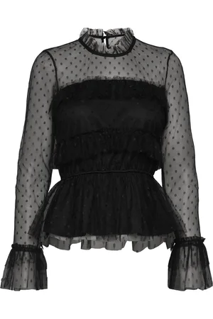 BUBBLEROOM Rhoda Dotted Mesh L/S Blouse Black