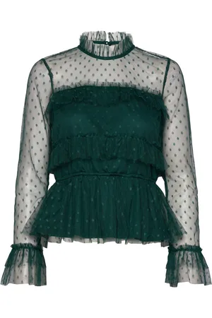 BUBBLEROOM Rhoda Dotted Mesh L/S Blouse Green