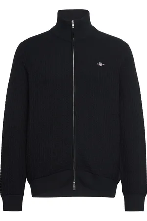 GANT Cotton Textured Zip Cardigan Black