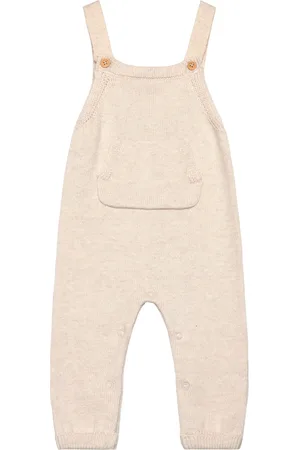 MANGO Cotton Knit Dungarees Beige