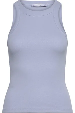 MANGO Ribbed Cotton-Blend Top Blue