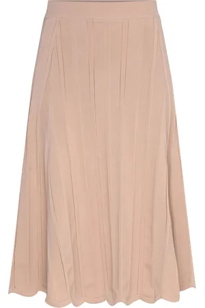 By Malina Anissa Ribbed Knit Midi Skirt Beige