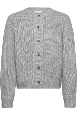 MANGO Ribbed Knitted Cardigan With Buttons Grey