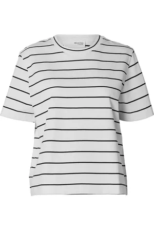 SELECTED Slfessential Ss Striped Boxy Tee White