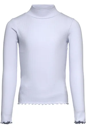MANGO Ribbed High Neck T-Shirt Blue