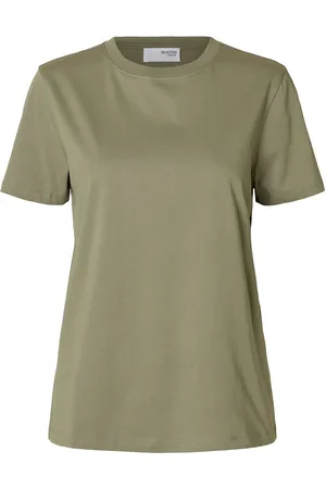 SELECTED Slfmyessential Ss O-Neck Tee Noos Khaki
