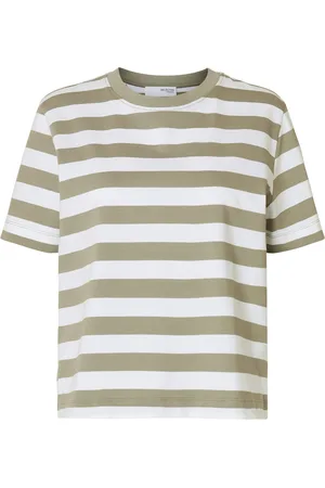 SELECTED Slfessential Ss Striped Boxy Tee Khaki