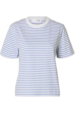 SELECTED Slfessential Ss Striped Boxy Tee Blue