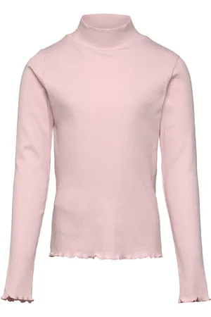 MANGO Ribbed High Neck T-Shirt Pink