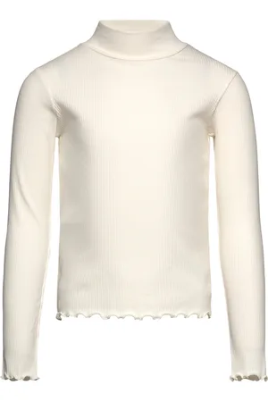 MANGO Ribbed High Neck T-Shirt Cream