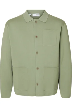 SELECTED Slhmike Light Ls Knit Relaxed Polo Cardi Green