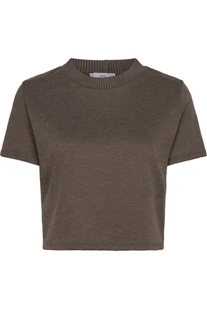 MANGO Short-Sleeve Knitted T-Shirt Brown