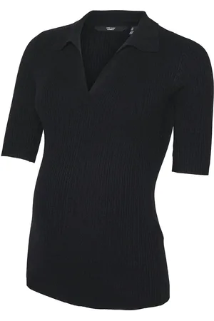 Mama;licious Vmmholly 2/4 Polo Pullover Ga Noos Black