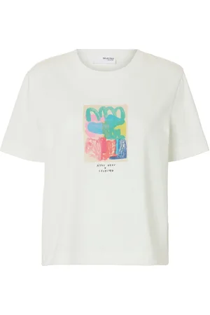 SELECTED Slfessential Ss Boxy Printed Tee White