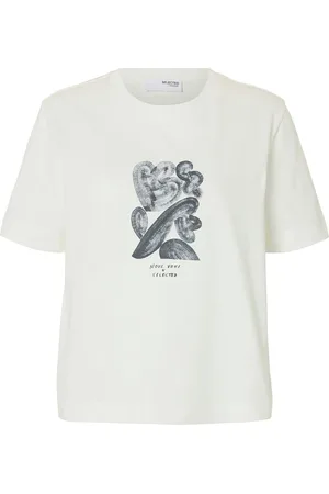 SELECTED Slfessential Ss Boxy Printed Ink Tee Cream