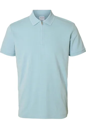 SELECTED Slhfave Zip Ss Polo Noos Blue
