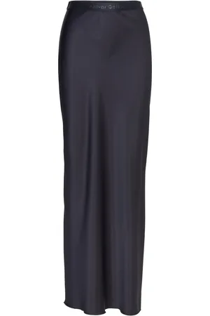 Ahlvar Gallery Hana Long Logo Satin Skirt Navy