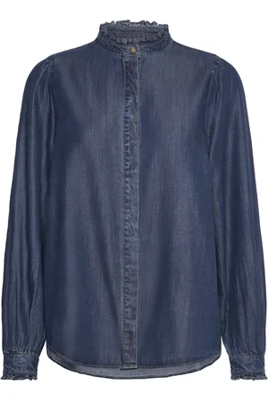 Freequent Shirt From Freequent In A Soft Lyocell Material With A Denim Look. The Shirt Has Navy