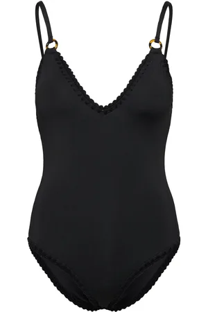 By Malina Nila V-Neck Crochet Trimmed Swimsuit Black