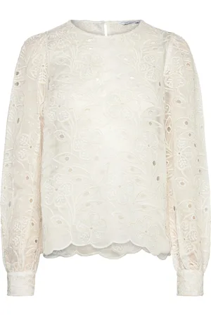 BUBBLEROOM Puff Sleeve Embroidered Blouse White