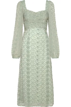 BUBBLEROOM Ruched L/S Midi Dress Green