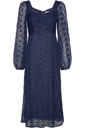 BUBBLEROOM Ruched L/S Midi Dress Navy
