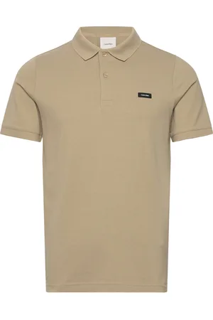Calvin Klein Stretch Pique Slim Button Polo Beige