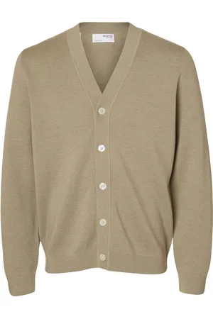 SELECTED Slhtray Ls Knit Merino V-Neck Cardigan Beige