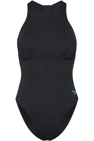 Speedo Womens Racer Zip Swimsuit With Built In Swim Bra Black