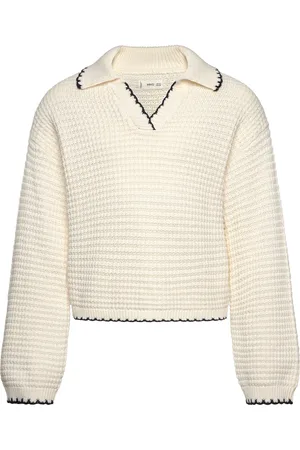 MANGO Camp-Collar Knit Sweater Cream