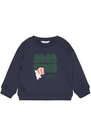MANGO Printed Embossed Sweatshirt Navy